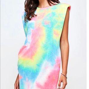 Tie Dye Padded Shoulder Dress